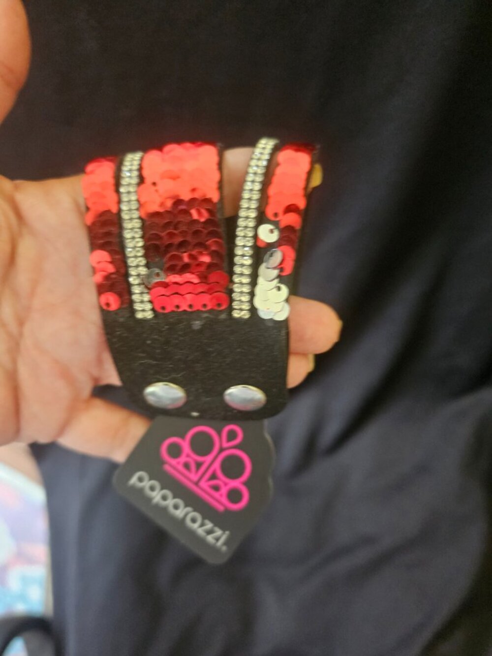 Paparazzi Red Sequin Multi-Strand Wrap Bracelet – Silver Rhinestones | NWT